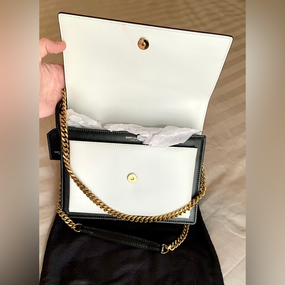 ✨NWOT! YSL Saint Laurent Black and White Sunset Gold Chain Medium Shoulder Bag - Picture 5 of 6